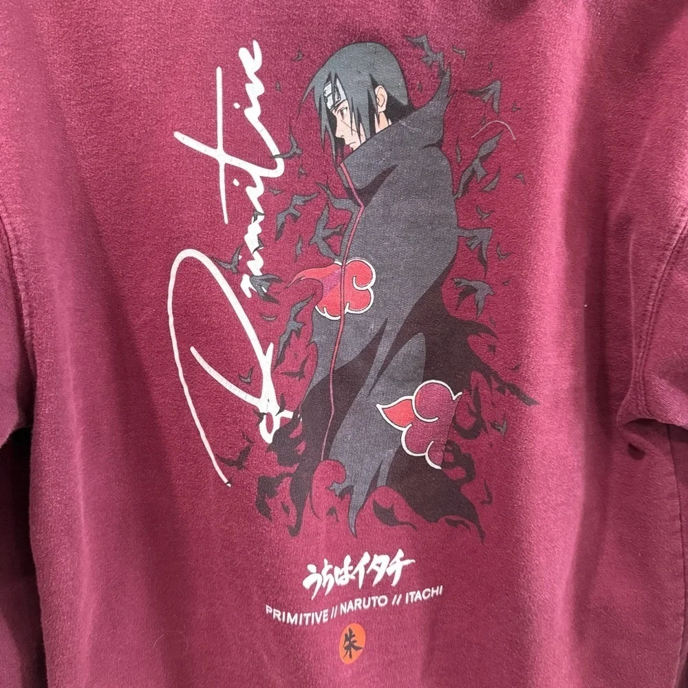 Men's Small Primitive X Naruto Shippuden Itachi Uchiha Burgundy Hoodie Anime